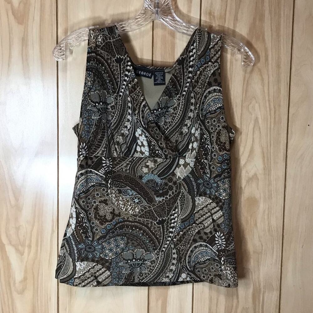 George Brown & Cream Floral Paisley V-Neck Sleeveless Lined Tank Top M